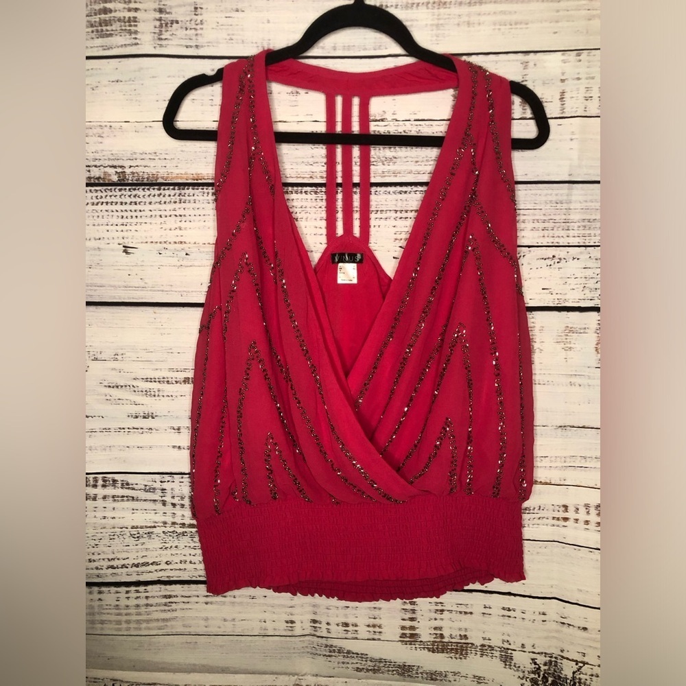 VENUS Deep Pink Top with black beaded accents